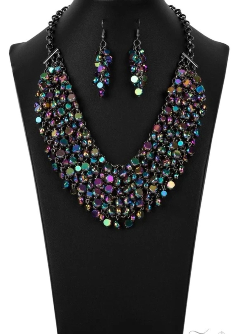 Multi-Color Oil Spill Ststement Necklace And Earring Set